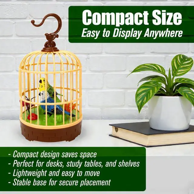 Alt view image 3 of 7 - Singing Bird in a Cage Toy, Voice-Activated Induction Birdcage with Talking Chirping Parrot, Realistic Moving Animation, Lifelike Sound, Motion Sensor Music Box, Desk Room Decor (No battery included)