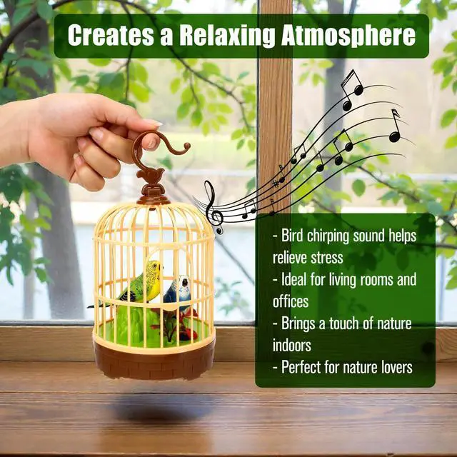 Alt view image 7 of 7 - Singing Bird in a Cage Toy, Voice-Activated Induction Birdcage with Talking Chirping Parrot, Realistic Moving Animation, Lifelike Sound, Motion Sensor Music Box, Desk Room Decor (No battery included)