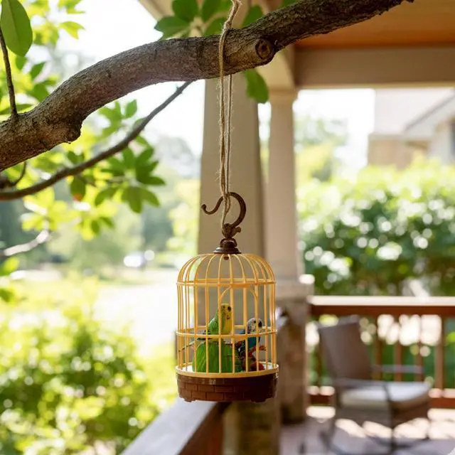 Alt view image 5 of 7 - Singing Bird in a Cage Toy, Voice-Activated Induction Birdcage with Talking Chirping Parrot, Realistic Moving Animation, Lifelike Sound, Motion Sensor Music Box, Desk Room Decor (No battery included)