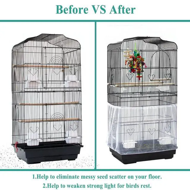 Alt view image 4 of 7 - Bird Cage Seed Cather,Universal Adjustable Birdcage Cover Skirt | Nylon Mesh Netting Parrot Parakeet Macaw African Round Square Cages Cover