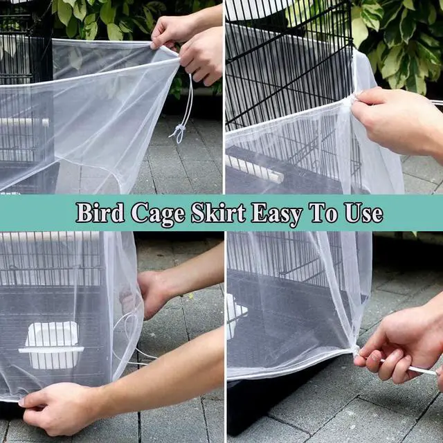 Alt view image 5 of 7 - Bird Cage Seed Cather,Universal Adjustable Birdcage Cover Skirt | Nylon Mesh Netting Parrot Parakeet Macaw African Round Square Cages Cover