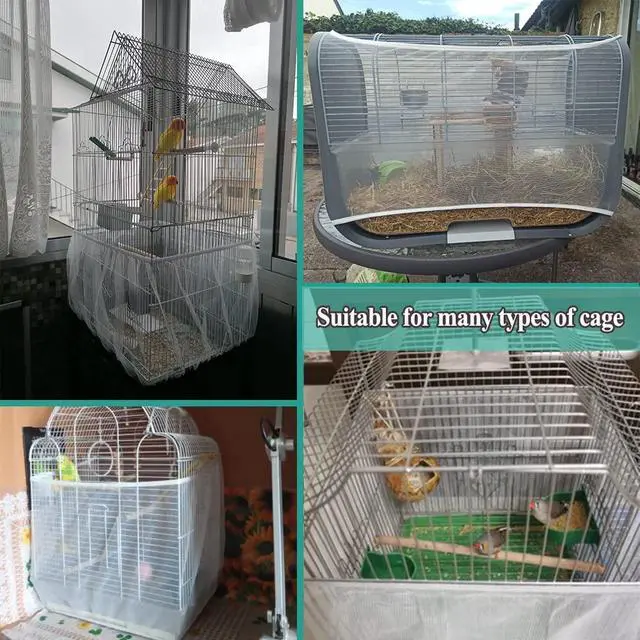 Alt view image 6 of 7 - Bird Cage Seed Cather,Universal Adjustable Birdcage Cover Skirt | Nylon Mesh Netting Parrot Parakeet Macaw African Round Square Cages Cover