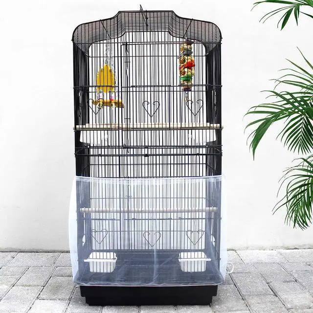 Alt view image 7 of 7 - Bird Cage Seed Cather,Universal Adjustable Birdcage Cover Skirt | Nylon Mesh Netting Parrot Parakeet Macaw African Round Square Cages Cover
