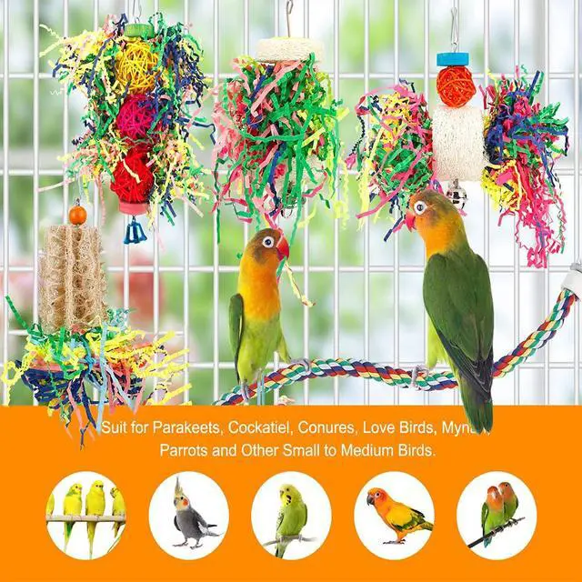 Alt view image 5 of 6 - Bird Shredding Foraging Toys Parakeet Toy Chewing Hanging Toy Shredded Paper Bird Cage Accessories Bird Rope Perch for Conure Cockatiel Budgies Lovebird Parrotlet