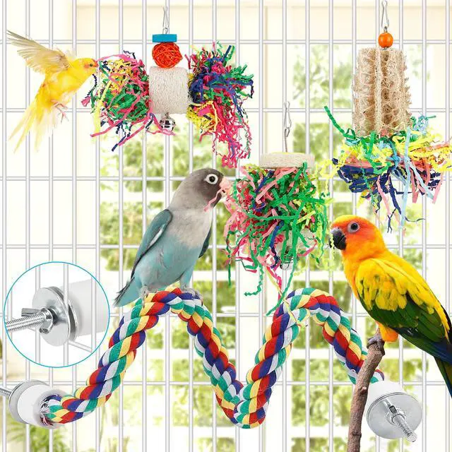 Alt view image 4 of 6 - Bird Shredding Foraging Toys Parakeet Toy Chewing Hanging Toy Shredded Paper Bird Cage Accessories Bird Rope Perch for Conure Cockatiel Budgies Lovebird Parrotlet