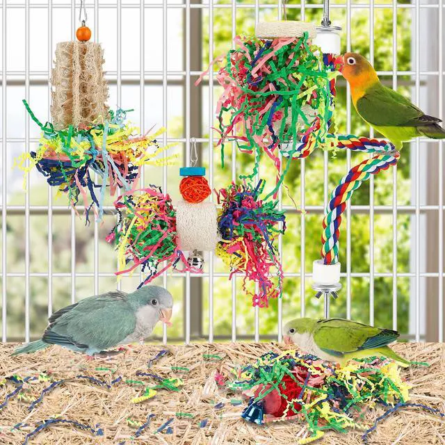 Alt view image 3 of 6 - Bird Shredding Foraging Toys Parakeet Toy Chewing Hanging Toy Shredded Paper Bird Cage Accessories Bird Rope Perch for Conure Cockatiel Budgies Lovebird Parrotlet