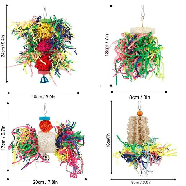 Alt view image 6 of 6 - Bird Shredding Foraging Toys Parakeet Toy Chewing Hanging Toy Shredded Paper Bird Cage Accessories Bird Rope Perch for Conure Cockatiel Budgies Lovebird Parrotlet