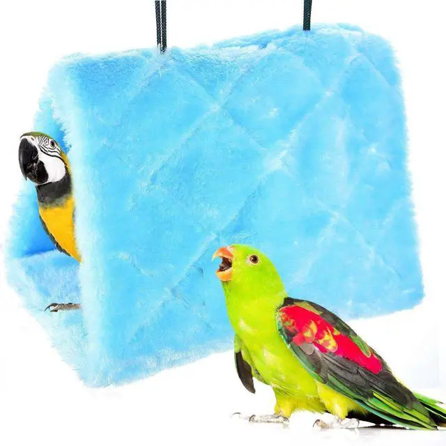 Main image of Winter Warm Bird Nest House Shed Hut Hanging Hammock Finch Cage Plush Fluffy Birds Hut Hideaway for Hamster Parrot Macaw Budgies Eclectus Parakeet Cockatiels Cockatoo Lovebird (M, Blue)