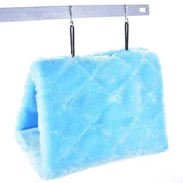 Alt view image 7 of 7 - Winter Warm Bird Nest House Shed Hut Hanging Hammock Finch Cage Plush Fluffy Birds Hut Hideaway for Hamster Parrot Macaw Budgies Eclectus Parakeet Cockatiels Cockatoo Lovebird (M, Blue)