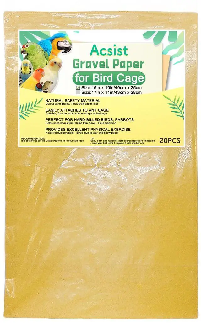 Main image of 20PCS Gravel Paper for Bird Cage,16"x10" Cuttable Sand Paper Liners | Calcium Sandpaper for Hard-Billed Birds,Bird Cage Liners for Parrots,Cockatiels & All Your Feathered Friends