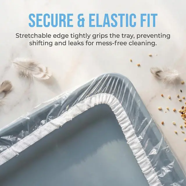 Alt view image 5 of 6 - 100 Pcs Universal Bird Cage Liners - 23X19 Inch Disposable Leak-Proof Elastic Edge Pet Cage Waste Bags for Most Bird Cages