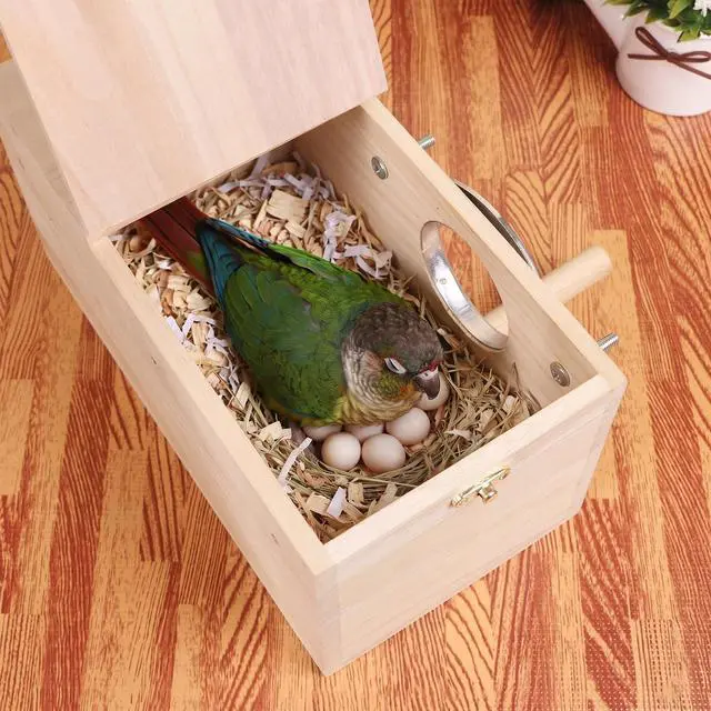 Alt view image 3 of 7 - Wood Parakeet Nest Box with Natural Nesting Pads, Breeding Bird Cage House for Lovebirds Cockatiel Parrotlets Budgerigar Small Parrot