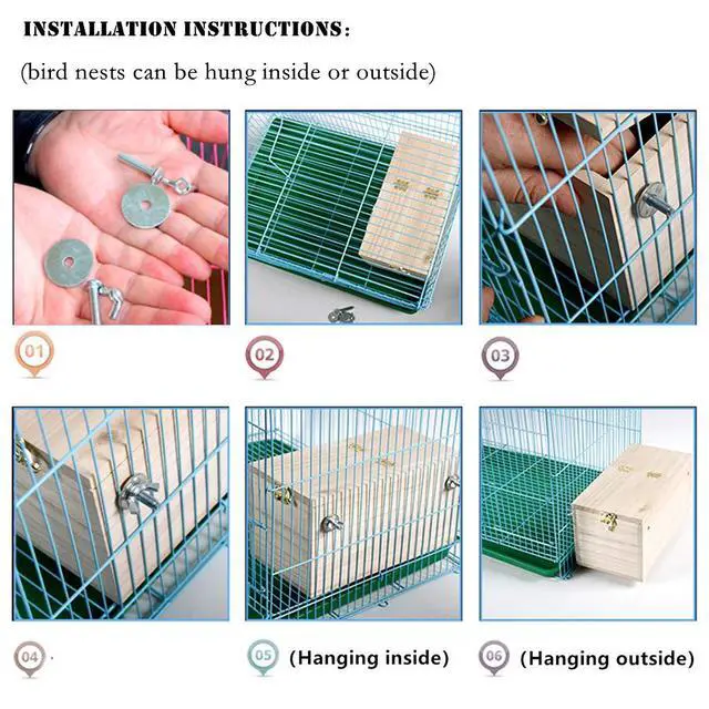 Alt view image 7 of 7 - Wood Parakeet Nest Box with Natural Nesting Pads, Breeding Bird Cage House for Lovebirds Cockatiel Parrotlets Budgerigar Small Parrot