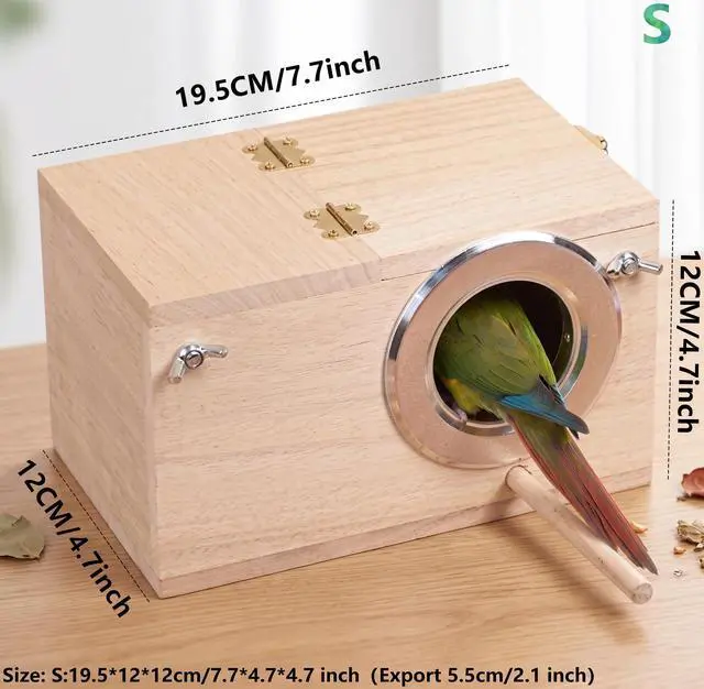 Alt view image 6 of 7 - Wood Parakeet Nest Box with Natural Nesting Pads, Breeding Bird Cage House for Lovebirds Cockatiel Parrotlets Budgerigar Small Parrot