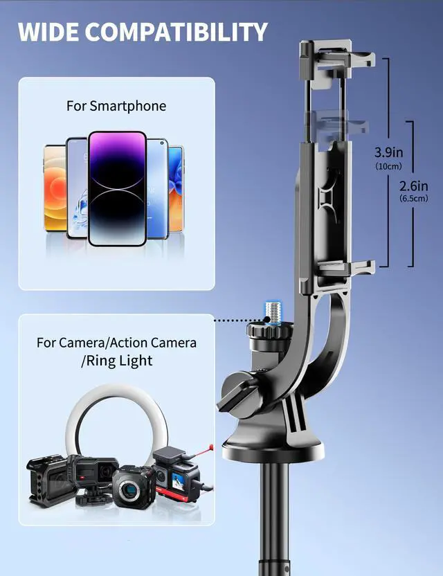 Alt view image 6 of 7 - Aluminum 71" Phone Tripod, Travel Tripods for iPhone with Remote, Extendable Cell Phone Selfie Stick Tripod Stand Compatible with iPhone 17/16/15/14/13/Android/Camera
