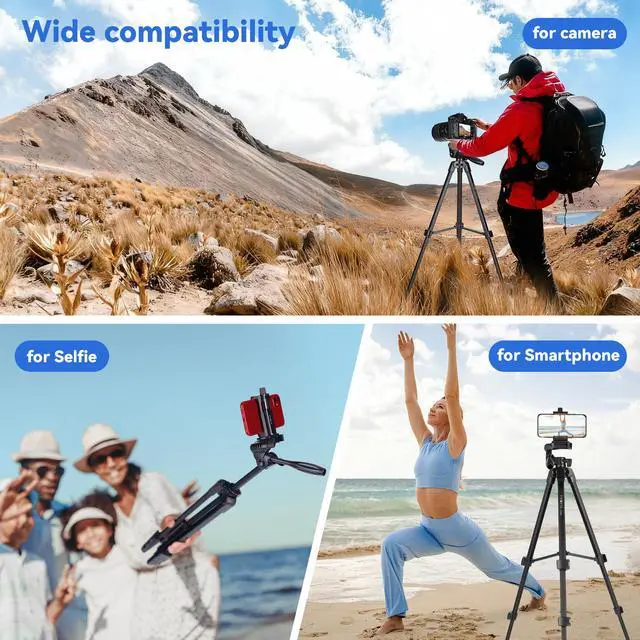 Alt view image 3 of 7 - 55" Phone Tripod, Aluminum Extendable Tripod Stand with Shutter, Carrying Bag, Compatible with iPhone/Android/Sport Camera&Insta 360 x5 Perfect for Video Recording/Selfies/Live Stream/Vlogging