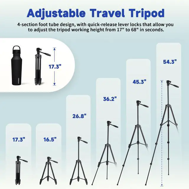 Alt view image 4 of 7 - 55" Phone Tripod, Aluminum Extendable Tripod Stand with Shutter, Carrying Bag, Compatible with iPhone/Android/Sport Camera&Insta 360 x5 Perfect for Video Recording/Selfies/Live Stream/Vlogging