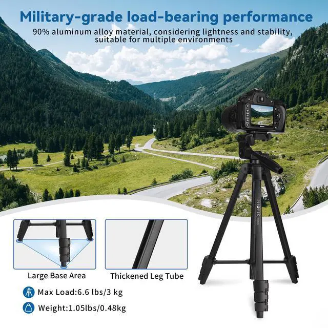 Alt view image 6 of 7 - 55" Phone Tripod, Aluminum Extendable Tripod Stand with Shutter, Carrying Bag, Compatible with iPhone/Android/Sport Camera&Insta 360 x5 Perfect for Video Recording/Selfies/Live Stream/Vlogging