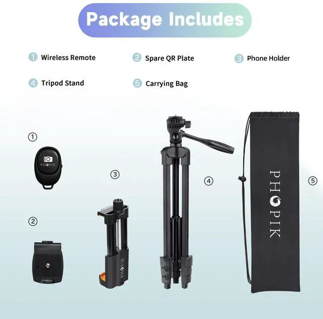 Alt view image 7 of 7 - 55" Phone Tripod, Aluminum Extendable Tripod Stand with Shutter, Carrying Bag, Compatible with iPhone/Android/Sport Camera&Insta 360 x5 Perfect for Video Recording/Selfies/Live Stream/Vlogging