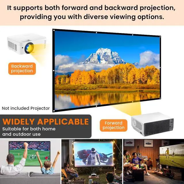 Alt view image 2 of 7 - Projector Screen, White Projector Screen, 16:9 No Crease Home Theater Foldable Projection Screen 60"|72"|84"|100"|120"|150" (60 inch Thickened)