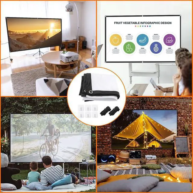 Alt view image 4 of 7 - Projector Screen, White Projector Screen, 16:9 No Crease Home Theater Foldable Projection Screen 60"|72"|84"|100"|120"|150" (60 inch Thickened)