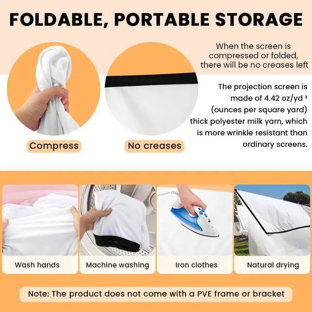 Alt view image 6 of 7 - Projector Screen, White Projector Screen, 16:9 No Crease Home Theater Foldable Projection Screen 60"|72"|84"|100"|120"|150" (60 inch Thickened)