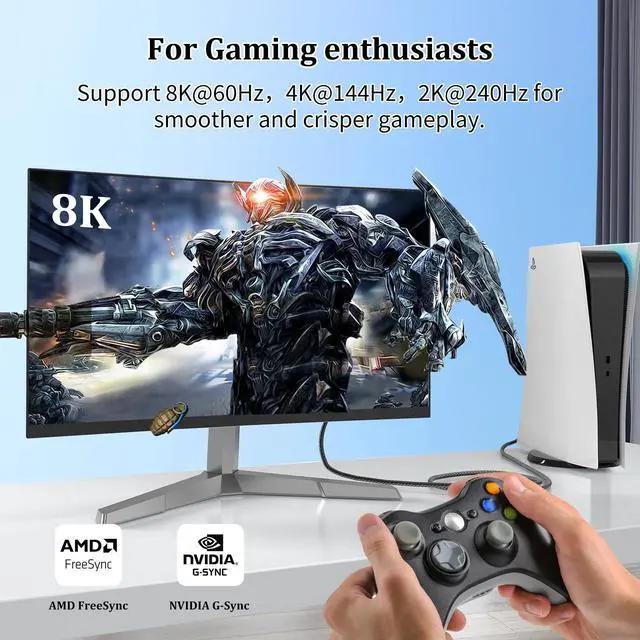 Alt view image 4 of 7 - 8K DisplayPort Cable 1.4,DP to DP Cable 3.3FT,8K@60Hz 4K@144Hz,Display Port to Display Port 32.4Gbps High-Speed Transfer,Nylon Braided Cord for Gaming Monitors,TVs and Computer Devices
