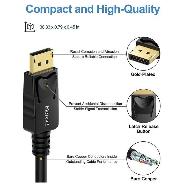 Alt view image 3 of 7 - 8K DisplayPort Cable 1.4, 3ft DP Cable | Display Port cable supports 8K@60Hz, 4K@240Hz, 2K@240Hz, HBR3 and 32.4Gbps, connecting a computer to a monitor or projector
