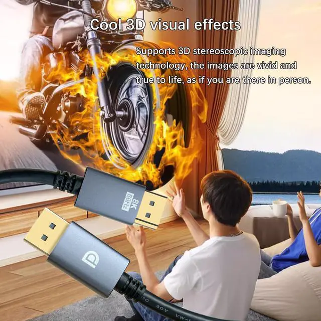 Alt view image 2 of 5 - DisplayPort Cable 1.4,8K DP Cable 3.3ft (8K@60Hz, 4K@240Hz, 2K@1800Hz) HBR3 Support 32.4Gbps, HDR, Braided Display Port for Gaming Monitor, Graphics, PC (1M)