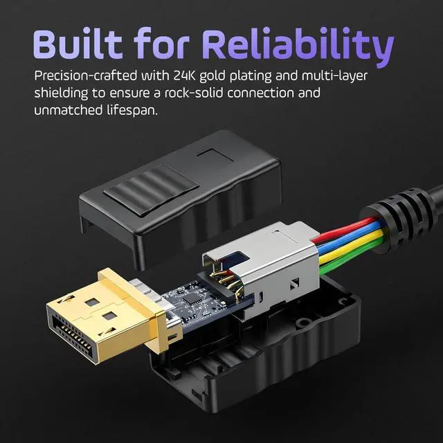 Alt view image 2 of 7 - Premium 6ft DisplayPort Cable 4K@60Hz, 1440p@165Hz, 1080p@240Hz, High-Speed HD DP to DP Cord with Locking Latches, Designed for PC, Graphics Card, TV, Laptop, Monitor and Gaming PC Accessories