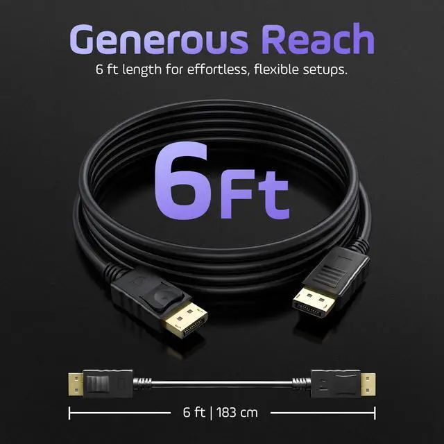 Alt view image 6 of 7 - Premium 6ft DisplayPort Cable 4K@60Hz, 1440p@165Hz, 1080p@240Hz, High-Speed HD DP to DP Cord with Locking Latches, Designed for PC, Graphics Card, TV, Laptop, Monitor and Gaming PC Accessories