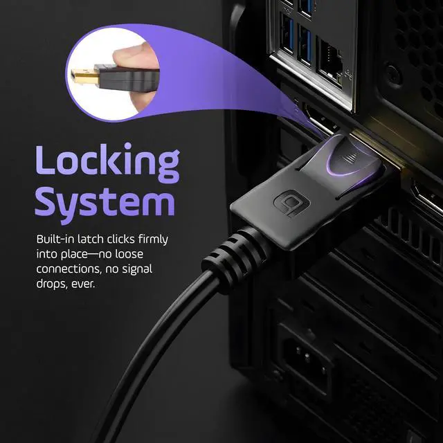 Alt view image 7 of 7 - Premium 6ft DisplayPort Cable 4K@60Hz, 1440p@165Hz, 1080p@240Hz, High-Speed HD DP to DP Cord with Locking Latches, Designed for PC, Graphics Card, TV, Laptop, Monitor and Gaming PC Accessories