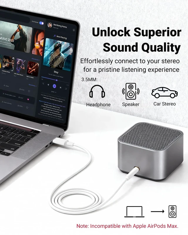 Alt view image 2 of 7 - USB C to 3.5mm Audio Aux Jack Cable, Aux Cord for iPhone 17, Type C to 3.5mm Headphone Car Stereo Cord Compatible with iPhone 17/16/15 Pro Max, Samsung Galaxy S23 S22 Note 20, Pixel 5 XL