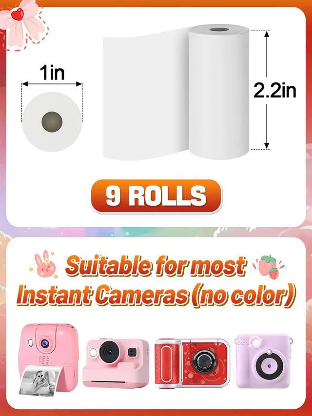 Alt view image 5 of 7 - 9 Roll 1''×2.2'' Kids Camera Paper Roll Refill for Kid Camera Instant Print | Photo Print HD Printing Thermal Print Paper Rolls for 4 5 6 7 8 9 10 Year Old Girls Boys Birthday Gifts, Paper Only