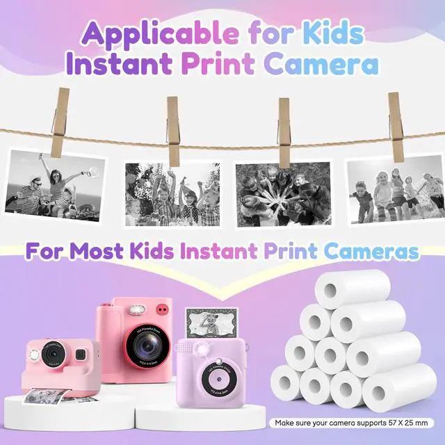 Alt view image 2 of 7 - Kids Camera Paper Roll Refill, 10 Rolls, Thermal Printing Papers | 57X25mm - White, Thermal Printing Paper Refiils for Most Kids Instant Print Cameras, Replacement Rolls for Photos Print