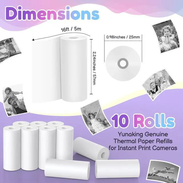 Alt view image 3 of 7 - Kids Camera Paper Roll Refill, 10 Rolls, Thermal Printing Papers | 57X25mm - White, Thermal Printing Paper Refiils for Most Kids Instant Print Cameras, Replacement Rolls for Photos Print