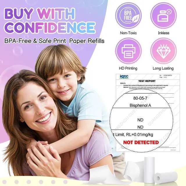 Alt view image 4 of 7 - Kids Camera Paper Roll Refill, 10 Rolls, Thermal Printing Papers | 57X25mm - White, Thermal Printing Paper Refiils for Most Kids Instant Print Cameras, Replacement Rolls for Photos Print