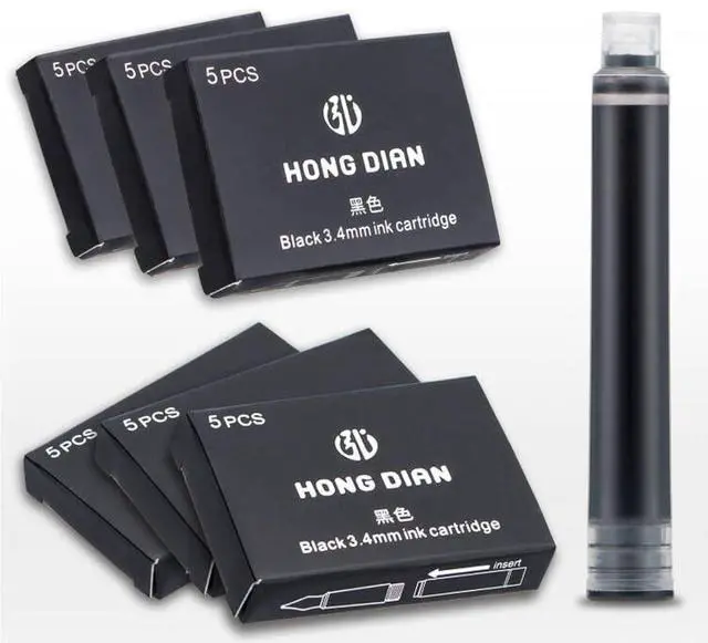 Main image of Fountain Pen Ink Cartridges Black Color, Set of 30 Refill Ink Cartridges, 3.4 mm Bore Diameter