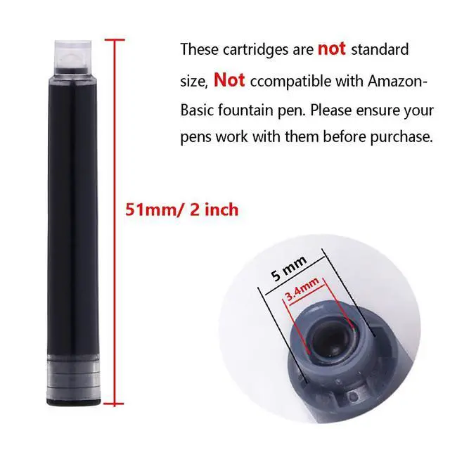 Alt view image 5 of 7 - Fountain Pen Ink Cartridges Black Color, Set of 30 Refill Ink Cartridges, 3.4 mm Bore Diameter
