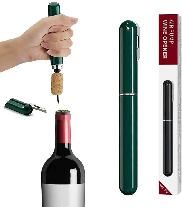 Main image of Portable Wine Bottle Opener, Air Pressure Wine Corkscrew with Foil Cutter, Lightweight Manual Cork Remover for Picnic, Travel, Camping and Home Bar, Green