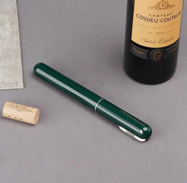 Alt view image 5 of 5 - Portable Wine Bottle Opener, Air Pressure Wine Corkscrew with Foil Cutter, Lightweight Manual Cork Remover for Picnic, Travel, Camping and Home Bar, Green