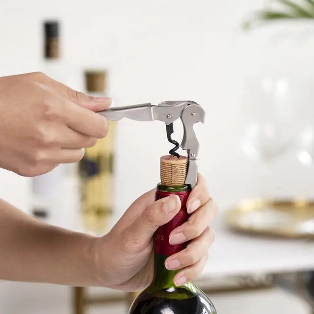 Alt view image 4 of 7 - Truetap Double Hinged Waiter's Corkscrew Wine Opener, Stainless Steel Wine Bottle Opener with Built In Foil Cutter, Home Bar Tools, Bar Cart Accessories, Wedding Gifts, Set of 1, Metallic Silver