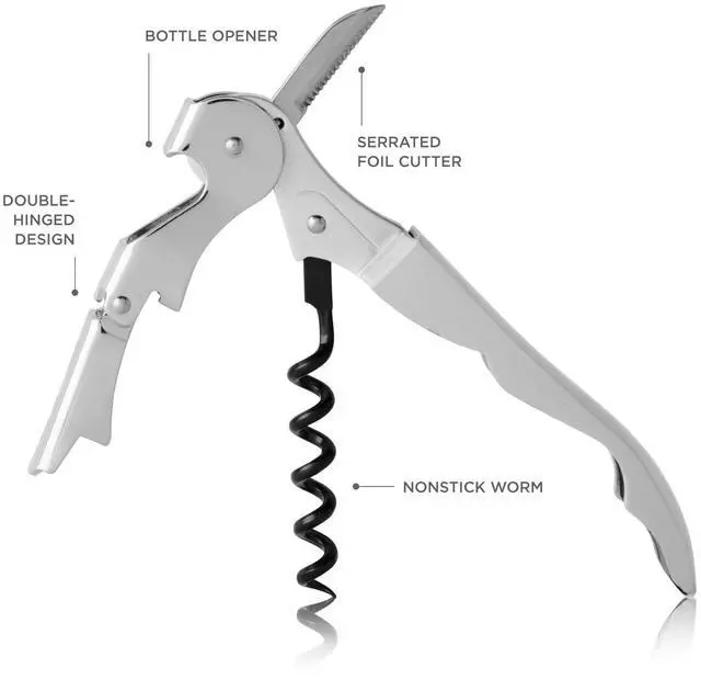Alt view image 6 of 7 - Truetap Double Hinged Waiter's Corkscrew Wine Opener, Stainless Steel Wine Bottle Opener with Built In Foil Cutter, Home Bar Tools, Bar Cart Accessories, Wedding Gifts, Set of 1, Metallic Silver