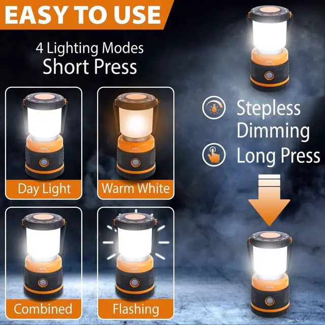 Alt view image 2 of 7 - LED Camping Lantern Rechargeable, 1800LM, 4 Light Modes, 4400mAh Power Bank, IP44 Waterproof, Perfect Lantern Flashlight for Hurricane, Emergency, Power Outages, Home and More, USB Cable Included