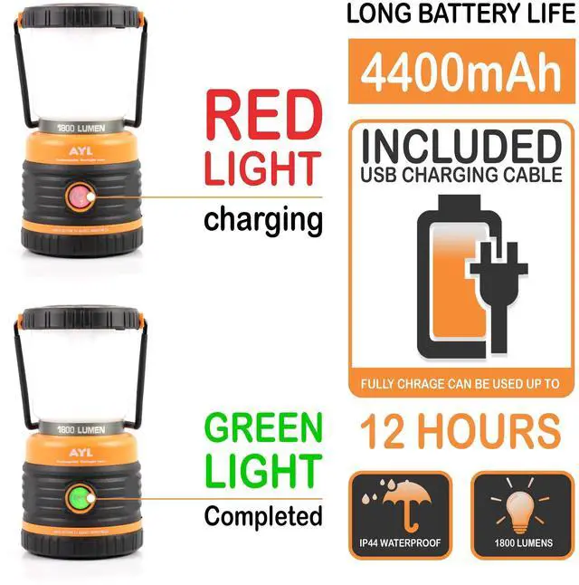 Alt view image 7 of 7 - LED Camping Lantern Rechargeable, 1800LM, 4 Light Modes, 4400mAh Power Bank, IP44 Waterproof, Perfect Lantern Flashlight for Hurricane, Emergency, Power Outages, Home and More, USB Cable Included