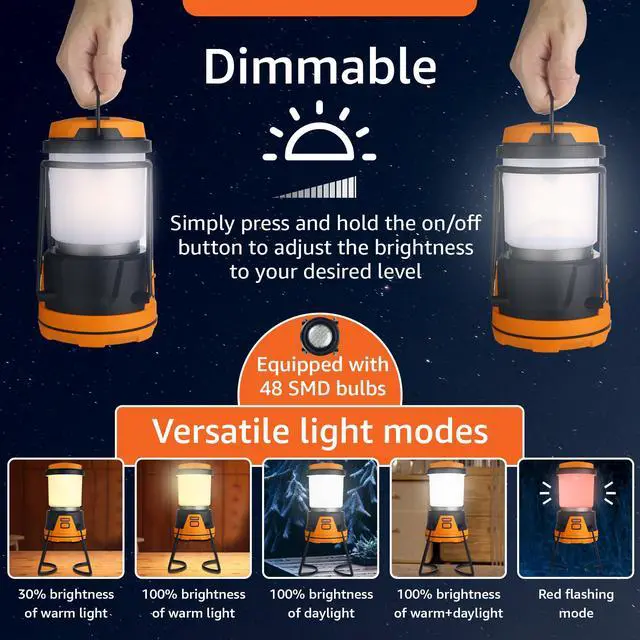 Alt view image 3 of 7 - Rechargeable LED Camping Lantern - Power Outages, Hurricanes, Emergency, Hiking, Outdoor - Bright Battery Powered Electric Survival Light with Built-in Power Bank- Portable and Waterproof Camp Lantern