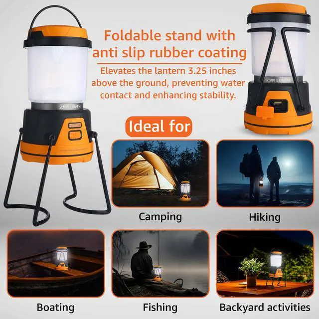 Alt view image 5 of 7 - Rechargeable LED Camping Lantern - Power Outages, Hurricanes, Emergency, Hiking, Outdoor - Bright Battery Powered Electric Survival Light with Built-in Power Bank- Portable and Waterproof Camp Lantern