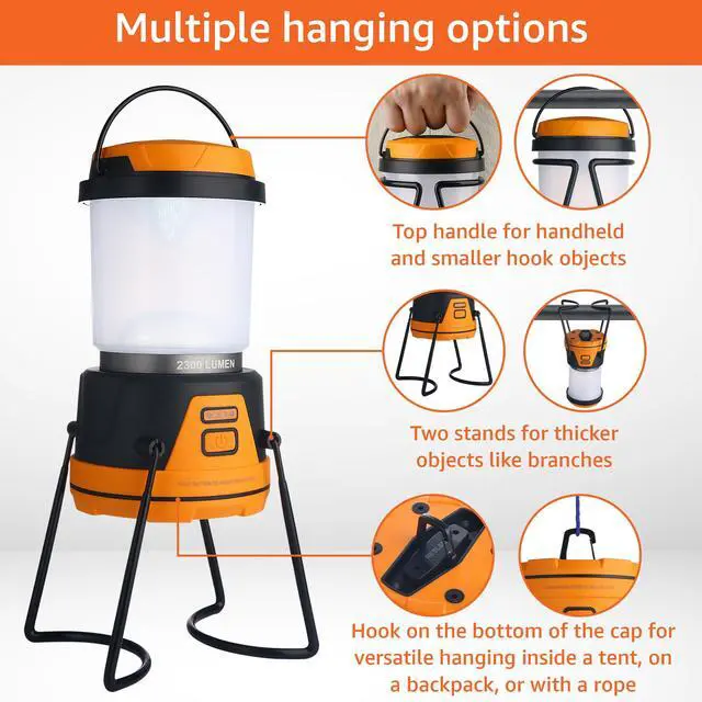 Alt view image 6 of 7 - Rechargeable LED Camping Lantern - Power Outages, Hurricanes, Emergency, Hiking, Outdoor - Bright Battery Powered Electric Survival Light with Built-in Power Bank- Portable and Waterproof Camp Lantern