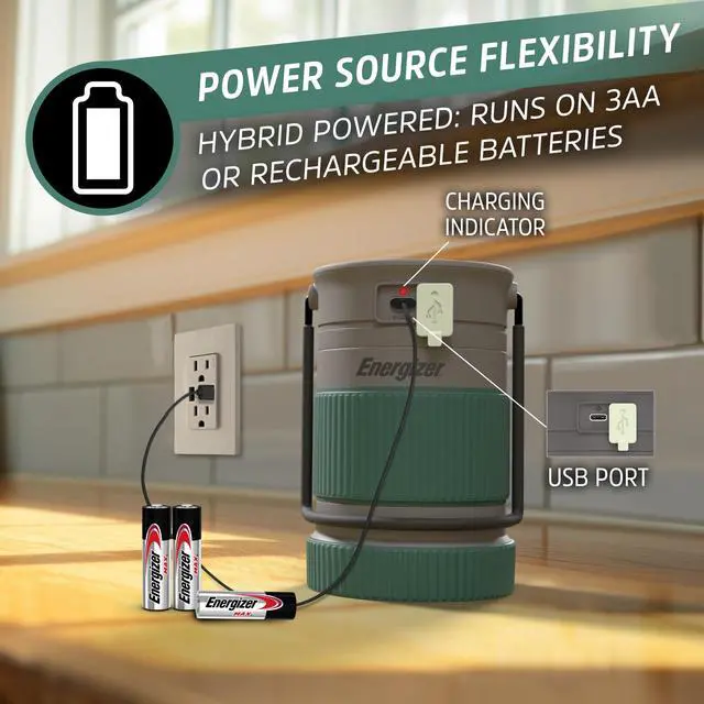 Alt view image 3 of 7 - S-500 Hybrid Power Camping Lantern, Solar, Rechargeable, or AA Battery Powered, IPX4 Water Resistant Bright LED Lantern