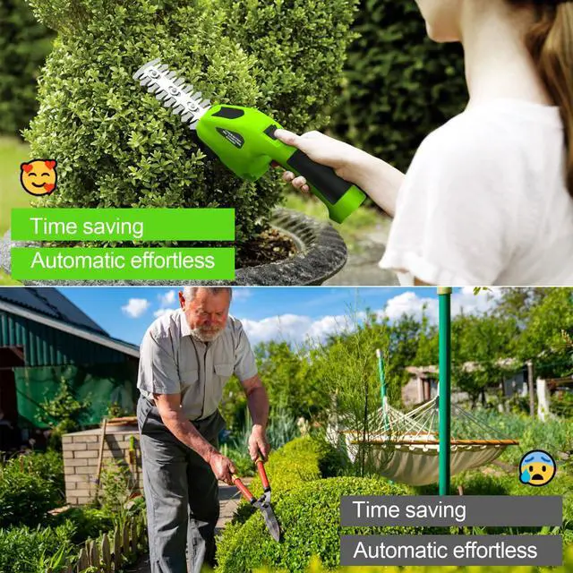 Alt view image 7 of 7 - Cordless Grass Shear Mini Hedge Trimmer 2000mAh, 7.2V Handheld Hedge Clippers Electric Shrubbery Trimmer, 2 in-1 Grass Clippers Trimmer Grass Cutter, Rechargeable Battery and Charger for Garden, Lawn
